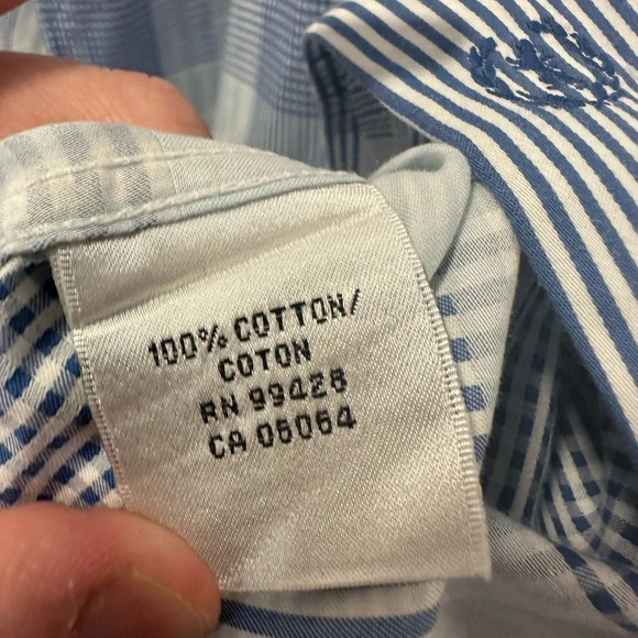 Bugatchi Men’s XL LS Dress Shirt - 100% cotton Blue/White Plaid Pattern - Picture 6 of 8